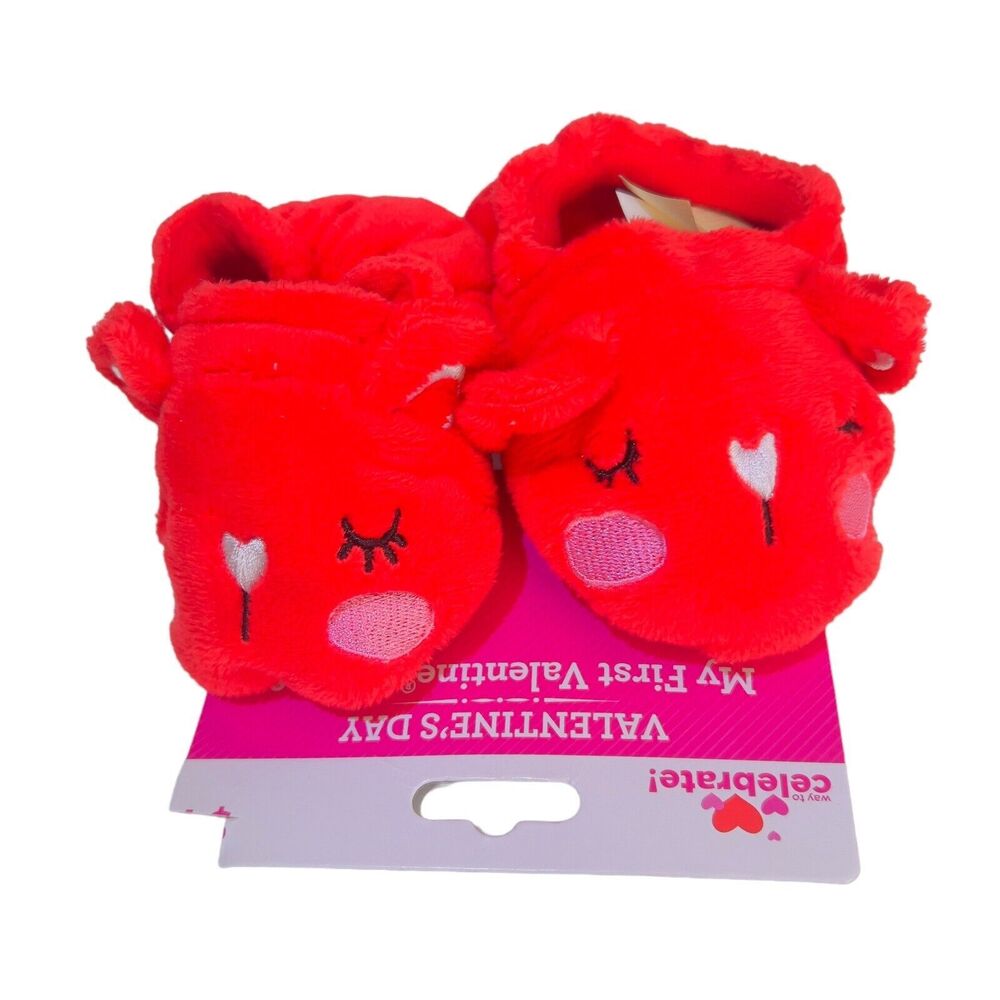 Way To‎ Celebrate MTY Int. My First Valentine Booties Red Baby Slippers 5”x3”